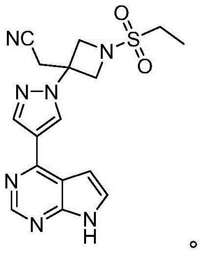 Chemical structure of Baricitinib showing the azetidine and pyrrolopyrimidine core