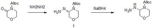 Prior art synthesis route utilizing sodium borohydride reduction showing safety and cost limitations
