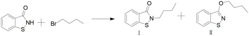 Reaction scheme showing the formation of O-alkylate byproducts during traditional BIT alkylation