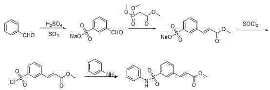 Conventional multi-step synthesis route for Belinostat intermediate showing complex reaction sequence