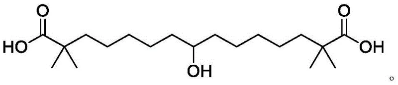 Chemical structure of Bempedoic Acid (8-hydroxy-2,2,14,14-tetramethylpentadecanedioic acid)