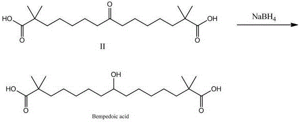 Reduction of Compound II to final Bempedoic acid using Sodium Borohydride