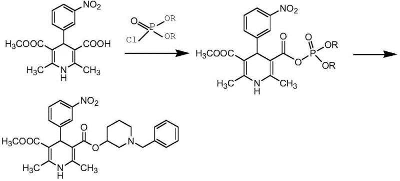 Conventional synthesis route using mixed anhydride showing low yield and complex purification steps