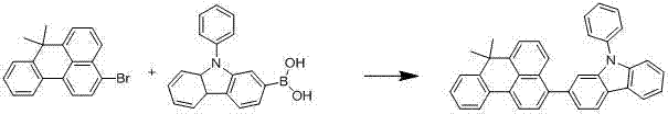 Specific synthesis route for Compound 001 using N-phenylcarbazolylboronic acid