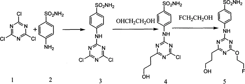 Complete synthetic route from cyanuric chloride to benzenesulfonamide hydroxyl derivative