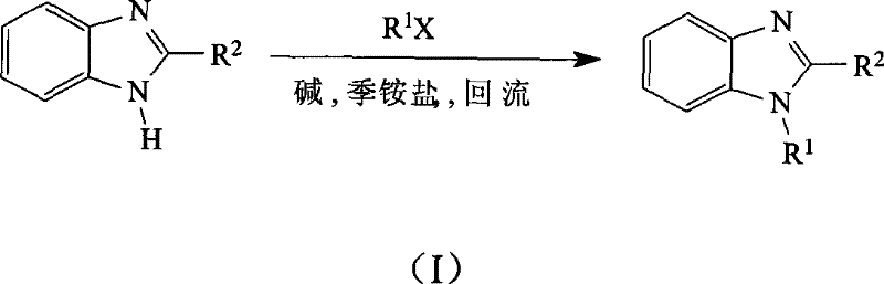 General reaction scheme for benzimidazole alkylation using quaternary ammonium salt catalyst