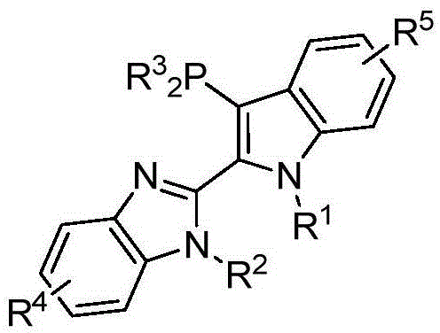 General chemical structure of the benzimidazole-indole phosphine ligand showing variable R groups