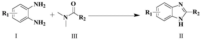 General reaction scheme showing the synthesis of benzimidazole derivatives from o-phenylenediamine and amides catalyzed by imidazole hydrochloride