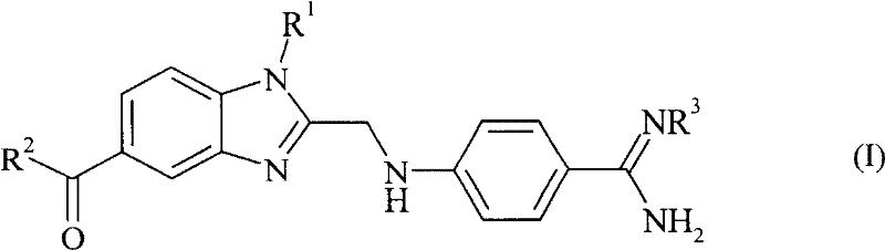 General chemical structure of Formula I showing the 4-benzimidazolylmethylamino-benzamidine core