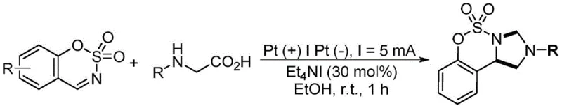 General reaction scheme for electrochemical synthesis of benzimidazolo oxathiazine derivatives