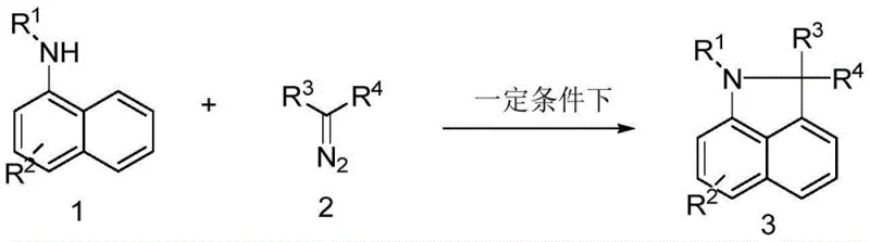 General reaction scheme showing naphthylamine and diazo compound reacting to form benzindole derivative under ruthenium catalysis