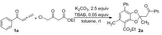 Specific example of benzo[1,3]dioxolane synthesis showing substrate 1a converting to product 2a with 62% yield
