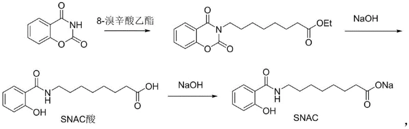 Downstream application of benzo[e][1,3]oxazine-2,4-dione in the synthesis of SNAC acid and its sodium salt