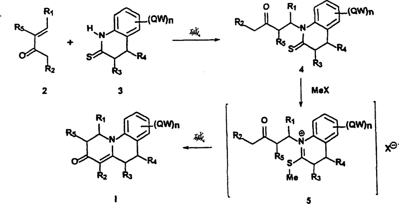 Overall reaction scheme showing the 3-step synthesis from thioamide and vinyl ketone to benzoquinolizinone