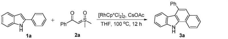 Specific example reaction showing synthesis of product 3a from 1a and 2a