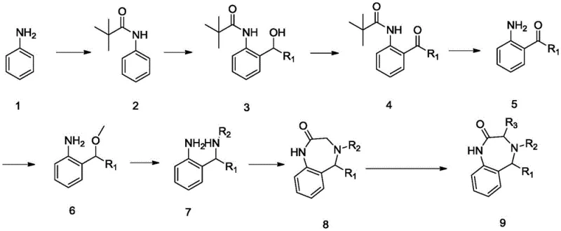 General structure of 3,4,5-substituted benzodiazepine-2-one showing variable R groups