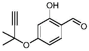 Chemical structure of the intermediate 2-hydroxy-4-(1,1-dimethyl-propargyloxy)-benzaldehyde used in conventional synthesis