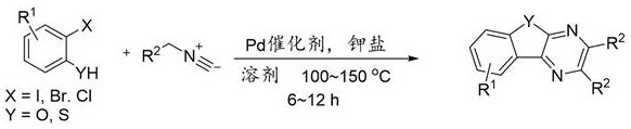 General reaction scheme for the synthesis of benzofuran[2,3-b]pyrazine derivatives using Pd catalyst