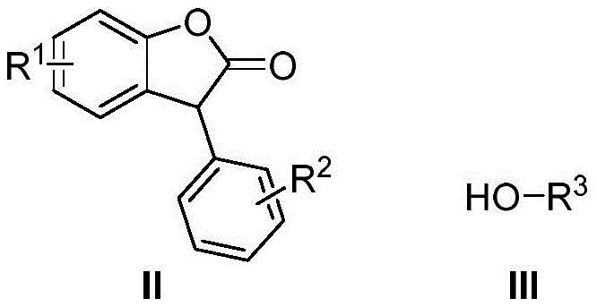 Reactants benzofuranone II and alcohol III used in the green catalytic synthesis