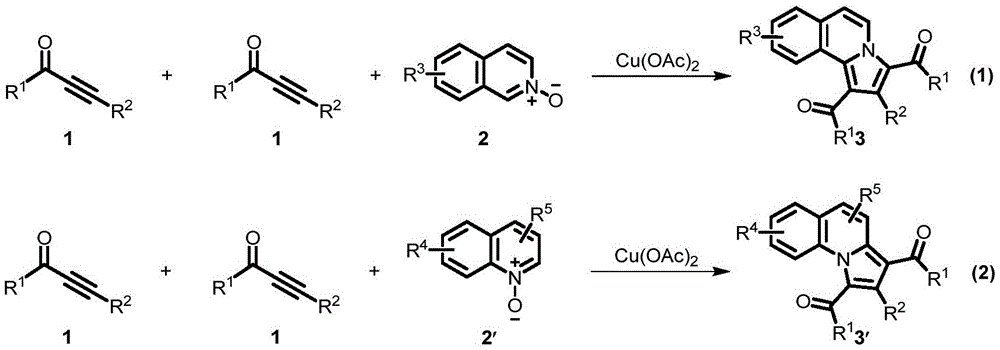 Detailed reaction mechanism showing copper-catalyzed cyclization pathway with alkynone dimerization
