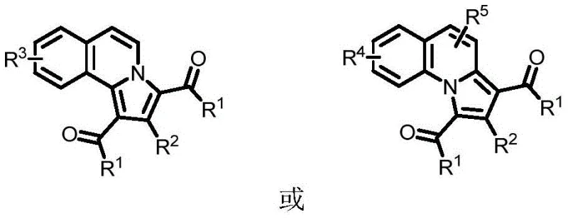 General chemical structure of benzoindolizine compounds showing R group substitution patterns at positions R¹, R², R³, R⁴, and R⁵