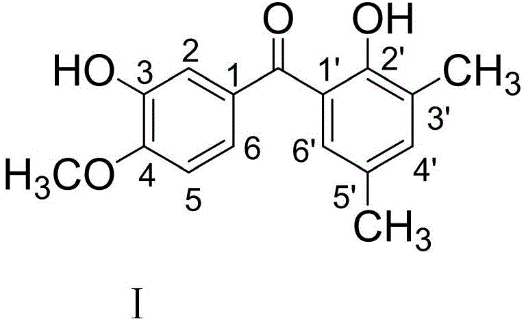 Chemical structure of the novel benzophenone derivative (4-methoxy-3-hydroxyphenyl)(3,5-dimethyl-2-hydroxyphenyl)methanone