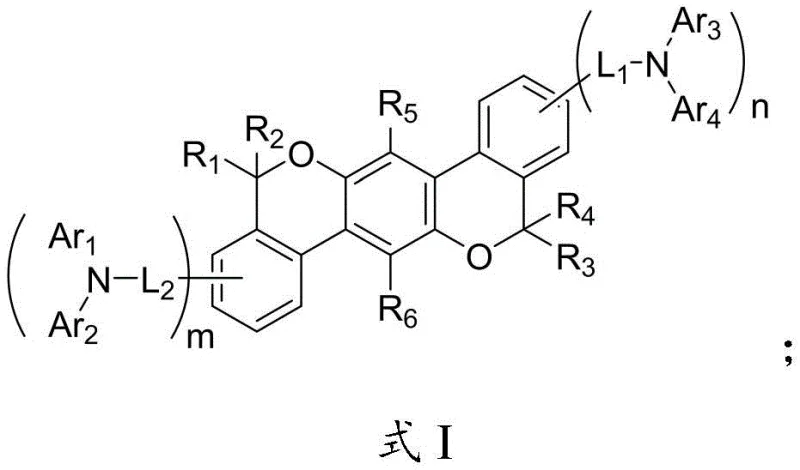 General structural formula of benzopyran luminescent auxiliary materials showing variable substituents