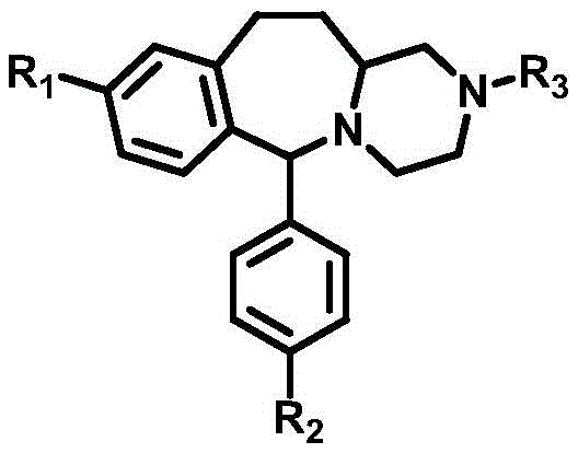 General structural formula of the target benzopyrazine compound 11 showing variable substituents R1, R2, and R3