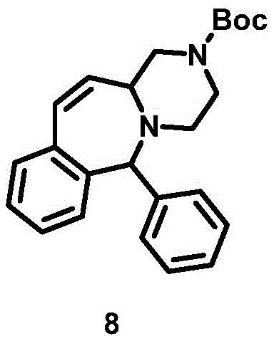 Specific reaction step showing the conversion of diene compound 7 to cyclic compound 8 using Grubbs catalyst