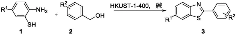 General reaction scheme for the synthesis of benzothiazole derivatives using HKUST-1-400 catalyst