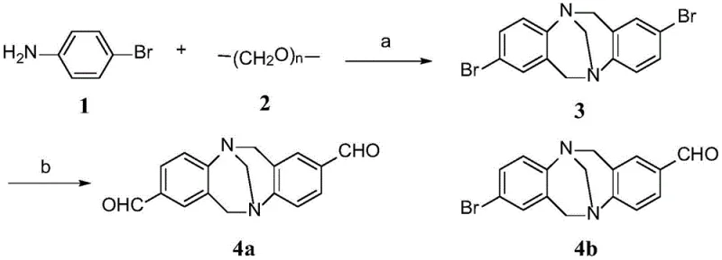 Synthesis of Tröger's base core intermediates 3, 4a, and 4b via acid catalysis and lithiation