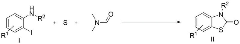 General reaction scheme for benzothiazolone synthesis using o-iodoaniline, sulfur, and DMF