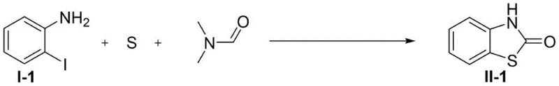 Model reaction optimization for benzothiazolone synthesis showing specific conditions