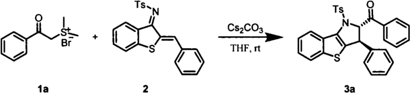 Specific example reaction scheme for unsubstituted sulfur ylide yielding product 3a