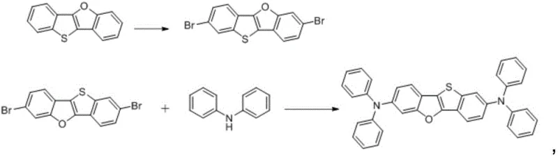 Detailed synthesis route for N2,N2,N7,N7-tetraphenyl derivative showing key intermediates