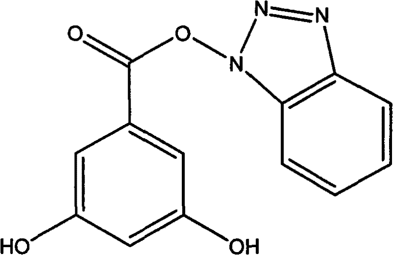 Chemical structure of 3,5-dihydroxybenzoic acid-1H-benzo[d][1,2,3]triazol-1-ol ester showing the core ester linkage