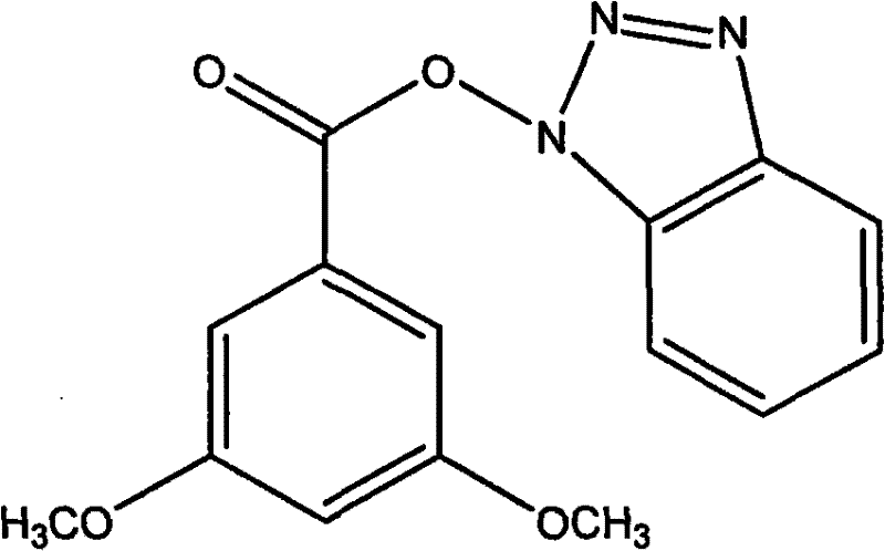 Chemical structure of 3,5-dimethoxybenzoic acid-1H-benzo[d][1,2,3]triazol-1-ol ester demonstrating methoxy substitution