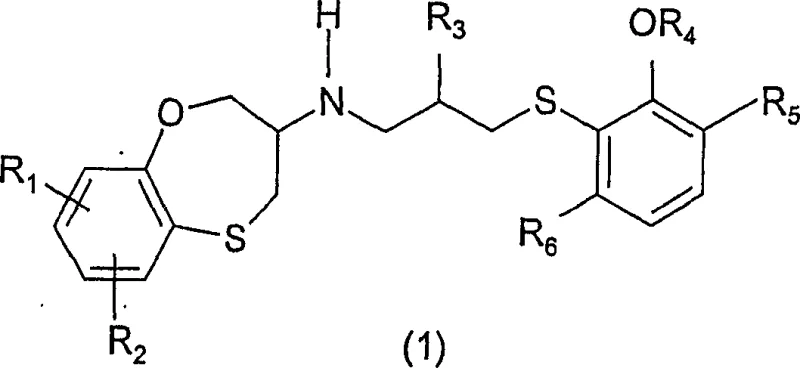 General chemical structure of benzoxathiepine derivatives of formula (1)
