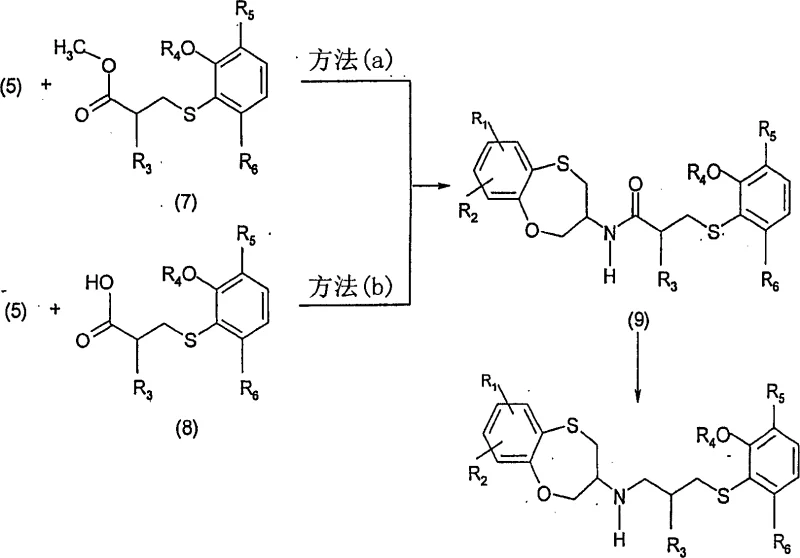 Scheme II showing the new synthetic route via stable amide intermediate (9)