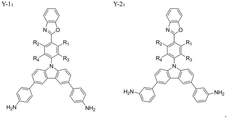 General structural formulas Y-1 and Y-2 of the benzoxazole carbazole diamine monomer
