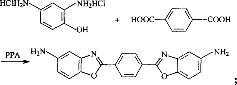 Synthesis reaction scheme of p-phenylene-2,2'-bis(5-aminobenzoxazole) using PPA and SnCl2
