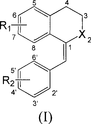 General chemical structure of 1-substituted benzylidene-2-naphthalenone derivatives showing R1 and R2 substitution patterns