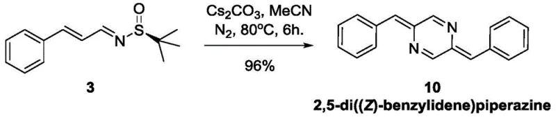 Specific reaction conditions for the dimerization of intermediate 3 to product 10 using Cs2CO3