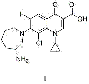 Chemical structure of Besifloxacin (Compound I) showing the quinolone core and chiral azepine side chain