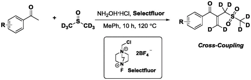 Deuterium labeling experiment confirming DMSO as the source of vinyl and methyl sulfone groups in the cross-coupling reaction