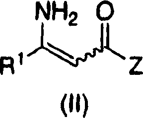 General reaction scheme showing the conversion of prochiral enamine II to chiral beta-amino acid derivative I via Rh-catalyzed hydrogenation