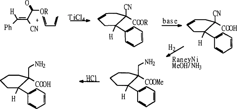 Prior art Diels-Alder synthesis route showing complex multi-step reaction conditions