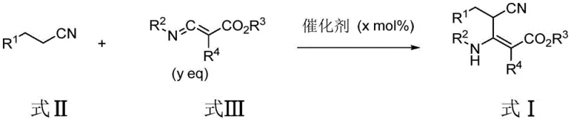 General reaction scheme showing the base-catalyzed synthesis of Formula I from Formula II and Formula III