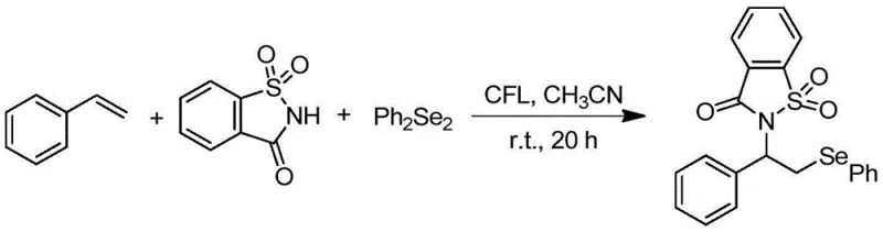 Specific example of visible light promoted synthesis of beta-amino selenide using styrene and saccharin