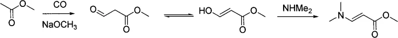 General reaction scheme showing the conversion of ketones or esters and formates into beta-aminopropenone compounds via an intermediate salt